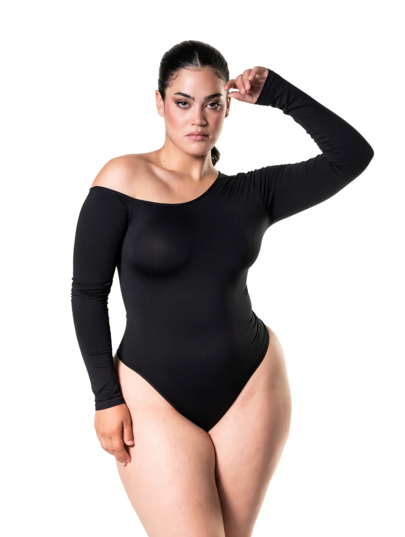 One Shoulder Long Sleeve Thong